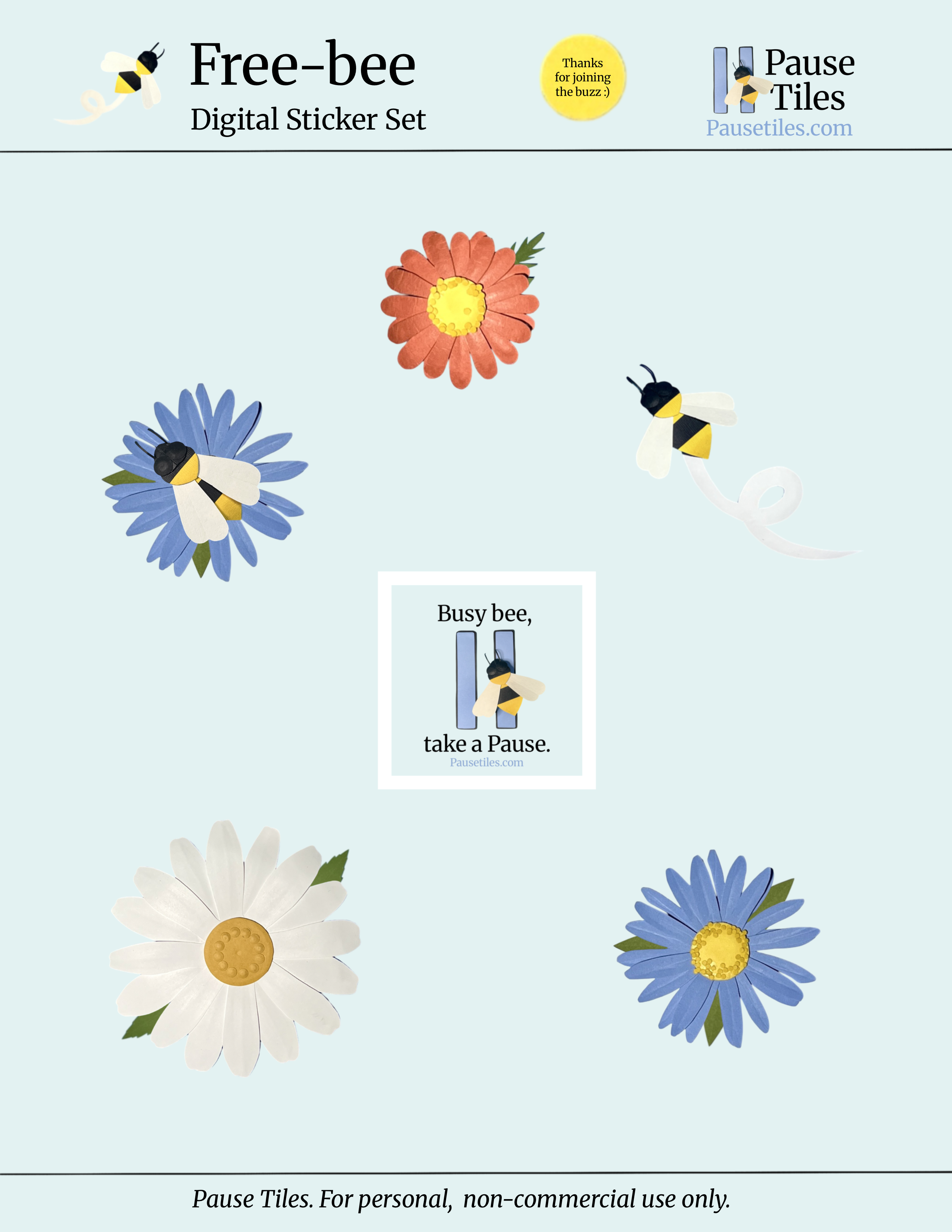 Free-bee Digital Sticker Kit visual reference sheet