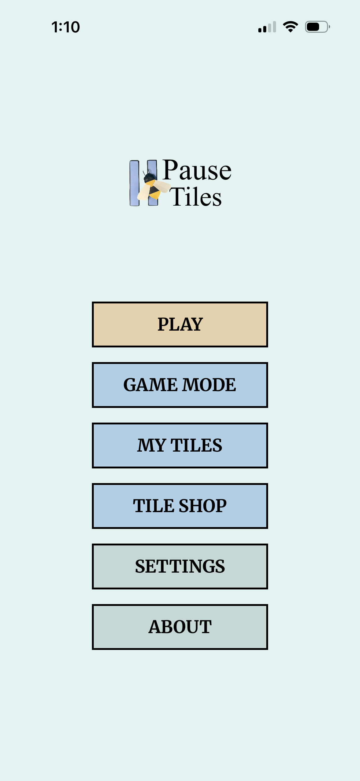 Pause Tiles main menu screen